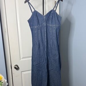 SHEIN Blue Denim Jumpsuit Romper with Spaghetti Straps